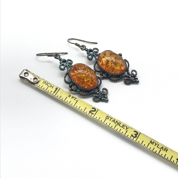 Vintage 925 Sterling Silver Large Baltic Amber Statement Ladies Drop Earrings - Picture 4 of 5